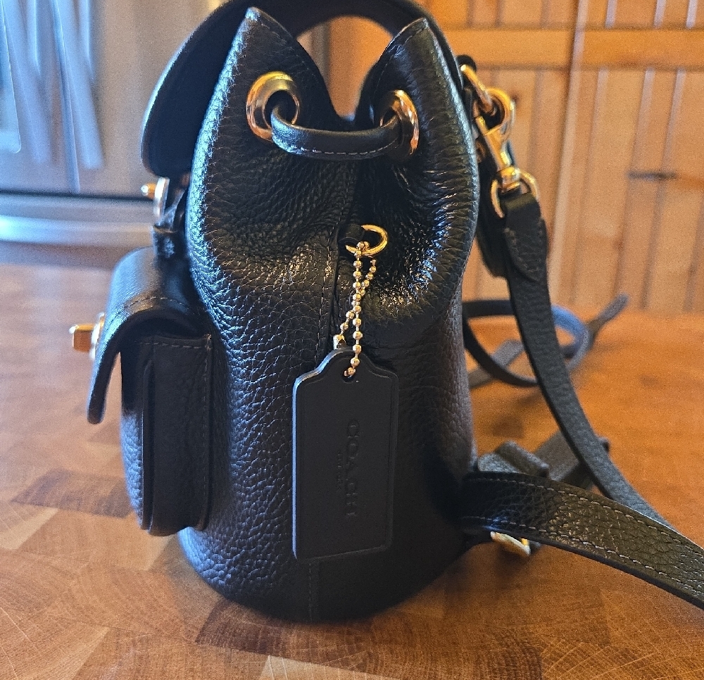 Coach Black Pebbled Leather Mini Backpack with Gold Hardware - Picture 5 of 10